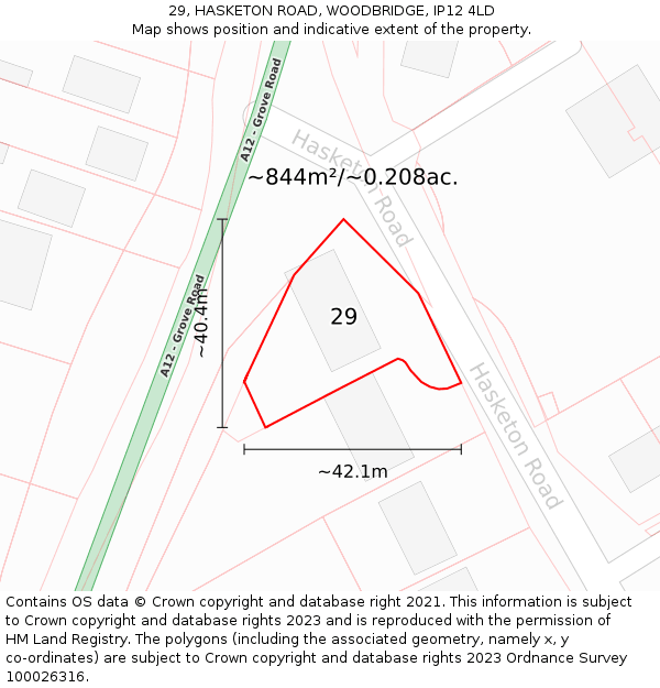 29, HASKETON ROAD, WOODBRIDGE, IP12 4LD: Plot and title map