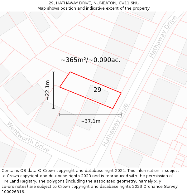 29, HATHAWAY DRIVE, NUNEATON, CV11 6NU: Plot and title map