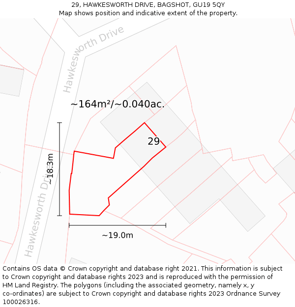 29, HAWKESWORTH DRIVE, BAGSHOT, GU19 5QY: Plot and title map