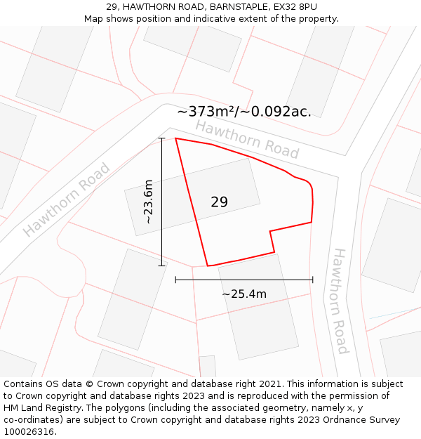 29, HAWTHORN ROAD, BARNSTAPLE, EX32 8PU: Plot and title map