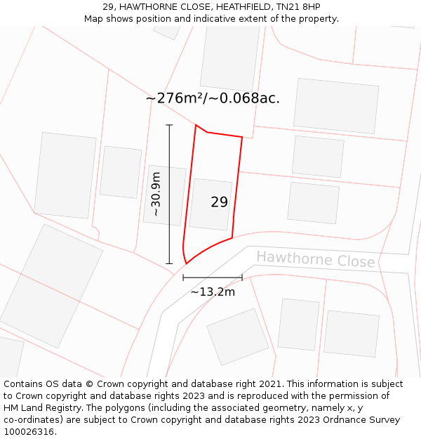 29, HAWTHORNE CLOSE, HEATHFIELD, TN21 8HP: Plot and title map