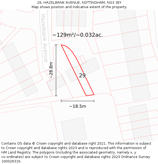 29, HAZELBANK AVENUE, NOTTINGHAM, NG3 3EY: Plot and title map