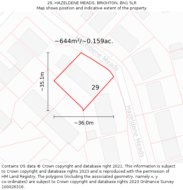 29, HAZELDENE MEADS, BRIGHTON, BN1 5LR: Plot and title map