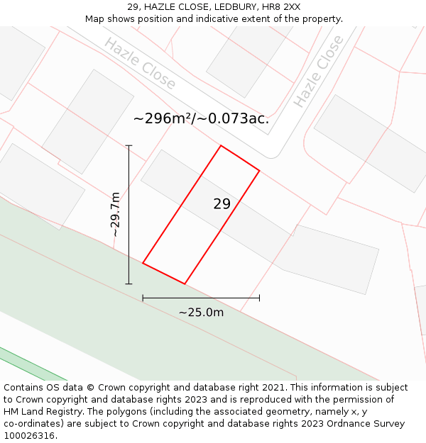 29, HAZLE CLOSE, LEDBURY, HR8 2XX: Plot and title map