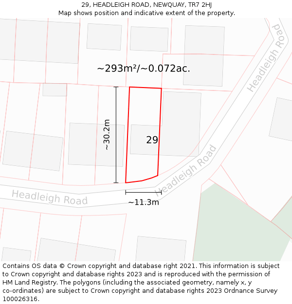 29, HEADLEIGH ROAD, NEWQUAY, TR7 2HJ: Plot and title map