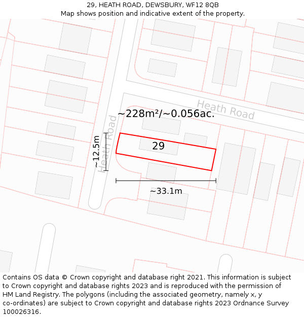 29, HEATH ROAD, DEWSBURY, WF12 8QB: Plot and title map