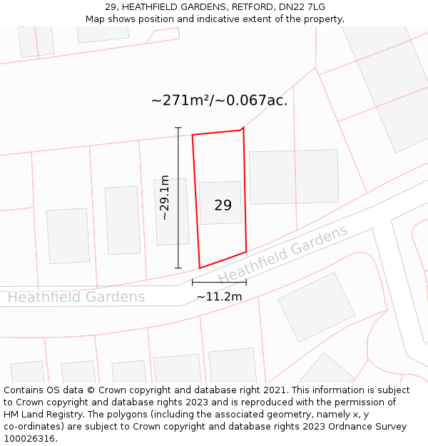 29, HEATHFIELD GARDENS, RETFORD, DN22 7LG: Plot and title map