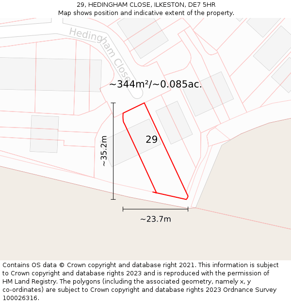 29, HEDINGHAM CLOSE, ILKESTON, DE7 5HR: Plot and title map