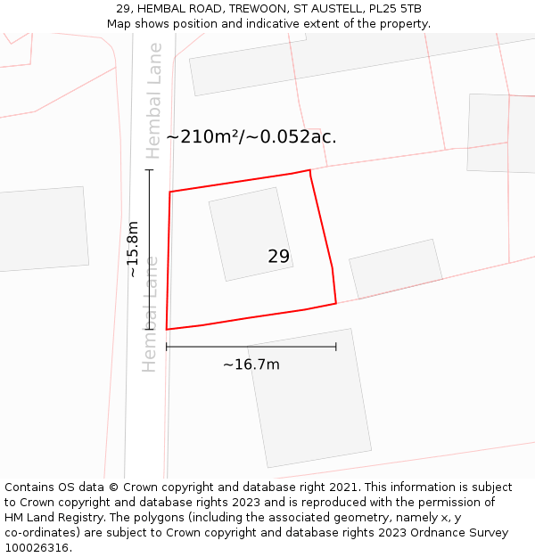 29, HEMBAL ROAD, TREWOON, ST AUSTELL, PL25 5TB: Plot and title map