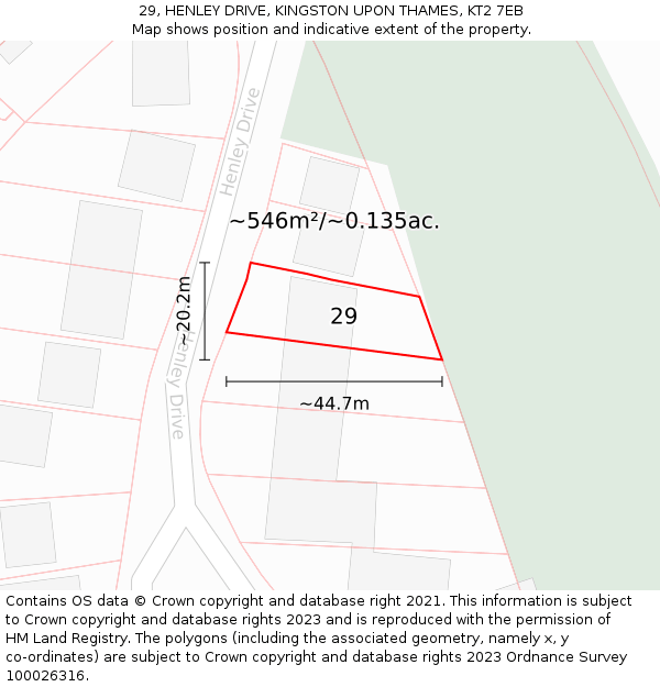 29, HENLEY DRIVE, KINGSTON UPON THAMES, KT2 7EB: Plot and title map