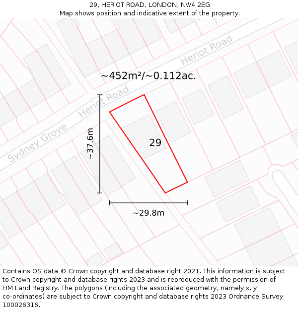 29, HERIOT ROAD, LONDON, NW4 2EG: Plot and title map
