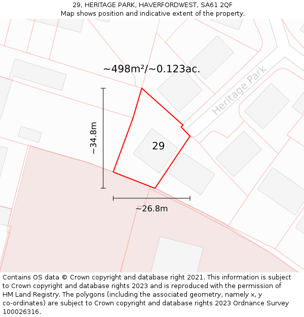 29, HERITAGE PARK, HAVERFORDWEST, SA61 2QF: Plot and title map