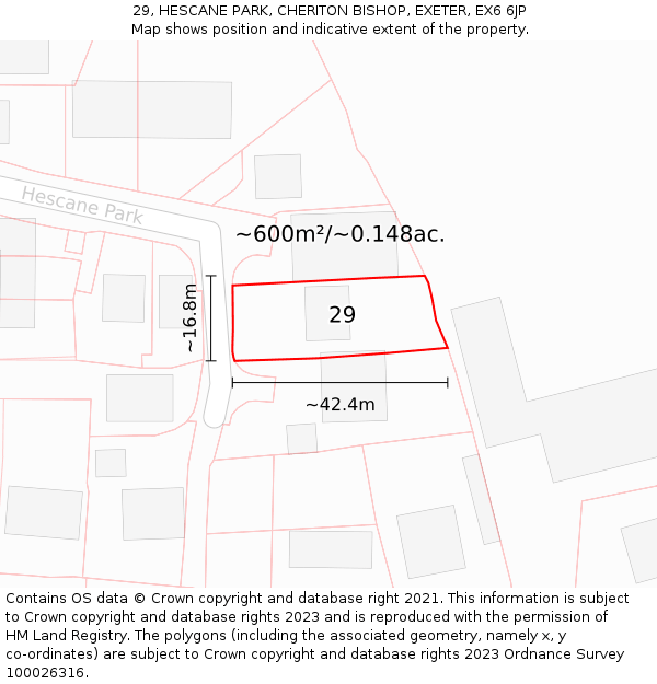 29, HESCANE PARK, CHERITON BISHOP, EXETER, EX6 6JP: Plot and title map