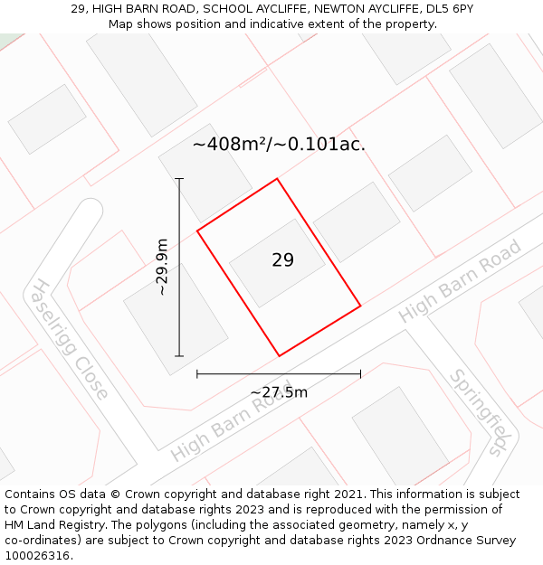 29, HIGH BARN ROAD, SCHOOL AYCLIFFE, NEWTON AYCLIFFE, DL5 6PY: Plot and title map