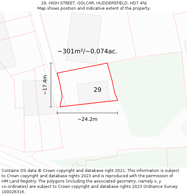 29, HIGH STREET, GOLCAR, HUDDERSFIELD, HD7 4NJ: Plot and title map