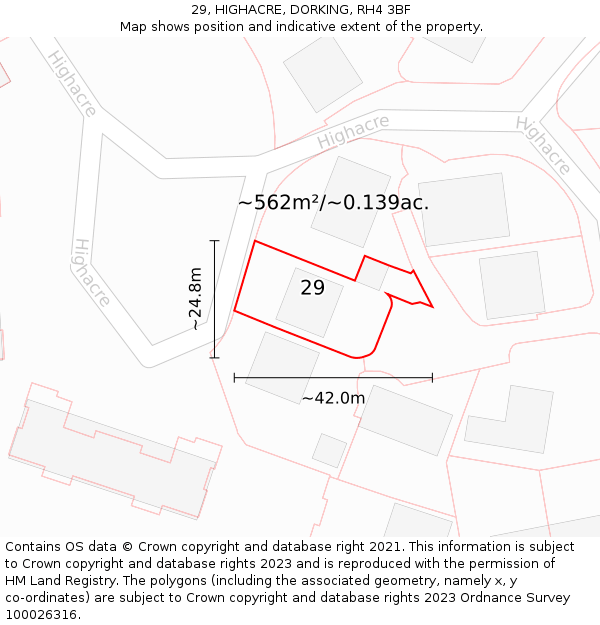 29, HIGHACRE, DORKING, RH4 3BF: Plot and title map