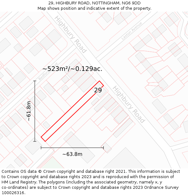 29, HIGHBURY ROAD, NOTTINGHAM, NG6 9DD: Plot and title map