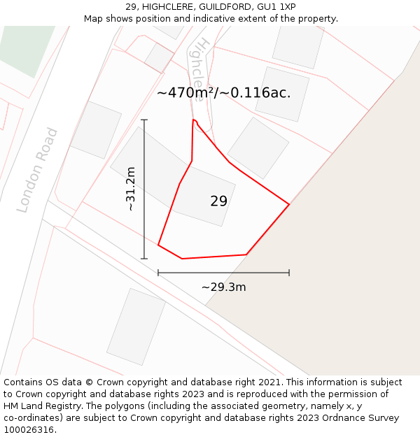 29, HIGHCLERE, GUILDFORD, GU1 1XP: Plot and title map