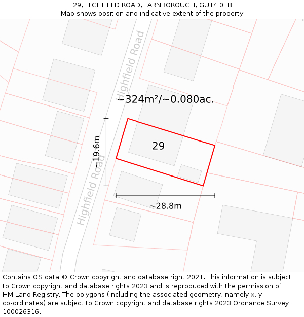 29, HIGHFIELD ROAD, FARNBOROUGH, GU14 0EB: Plot and title map