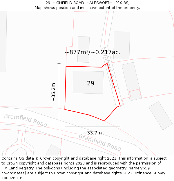 29, HIGHFIELD ROAD, HALESWORTH, IP19 8SJ: Plot and title map