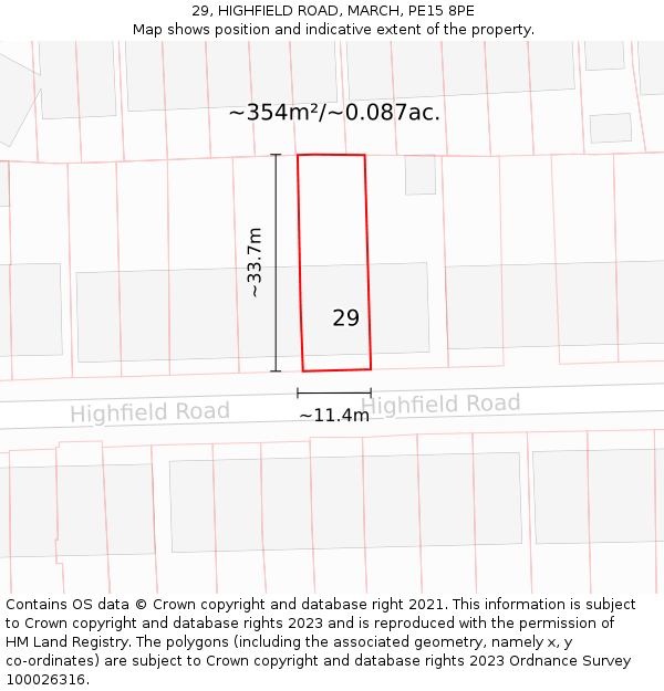 29, HIGHFIELD ROAD, MARCH, PE15 8PE: Plot and title map