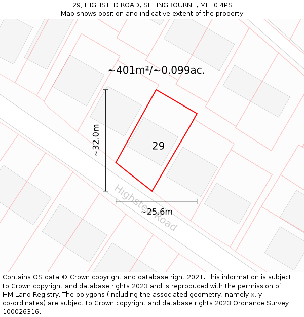 29, HIGHSTED ROAD, SITTINGBOURNE, ME10 4PS: Plot and title map