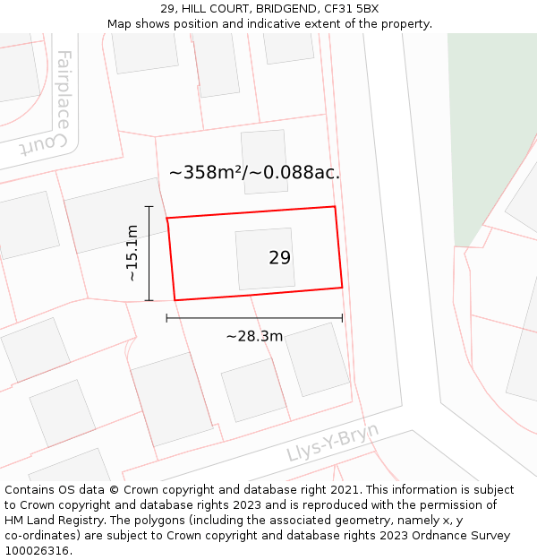 29, HILL COURT, BRIDGEND, CF31 5BX: Plot and title map