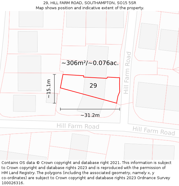 29, HILL FARM ROAD, SOUTHAMPTON, SO15 5SR: Plot and title map