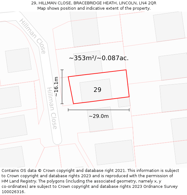29, HILLMAN CLOSE, BRACEBRIDGE HEATH, LINCOLN, LN4 2QR: Plot and title map