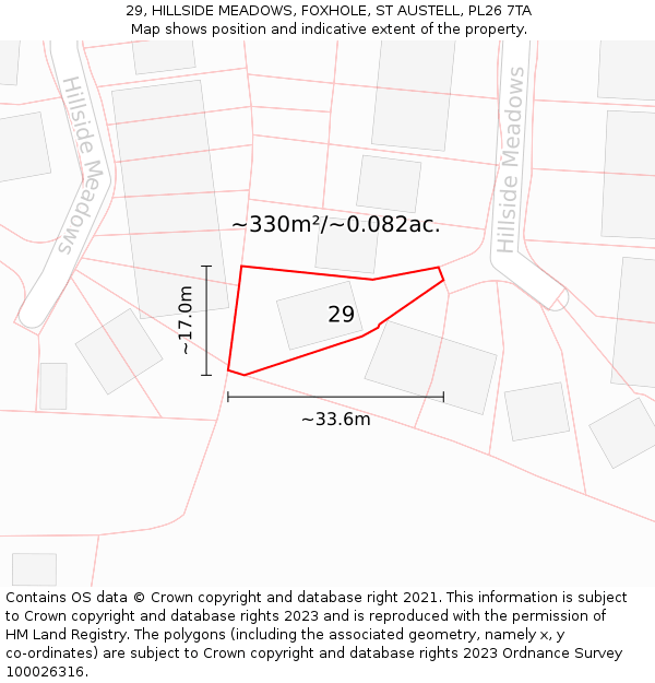 29, HILLSIDE MEADOWS, FOXHOLE, ST AUSTELL, PL26 7TA: Plot and title map