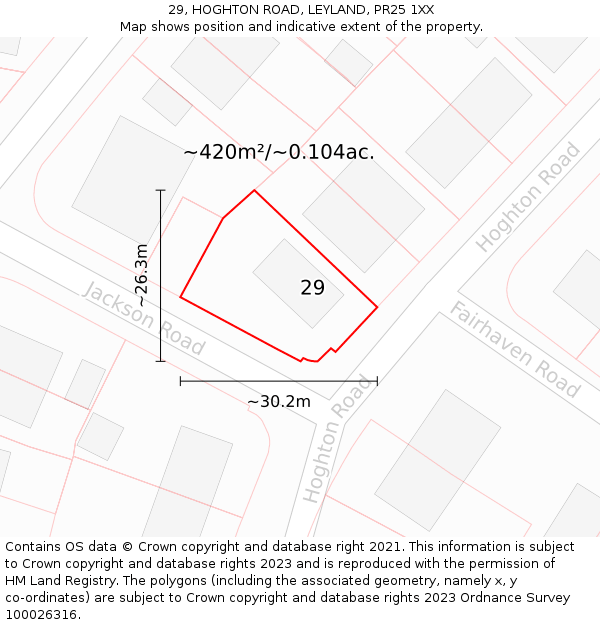 29, HOGHTON ROAD, LEYLAND, PR25 1XX: Plot and title map