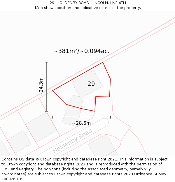 29, HOLDENBY ROAD, LINCOLN, LN2 4TH: Plot and title map