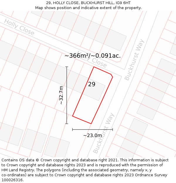 29, HOLLY CLOSE, BUCKHURST HILL, IG9 6HT: Plot and title map