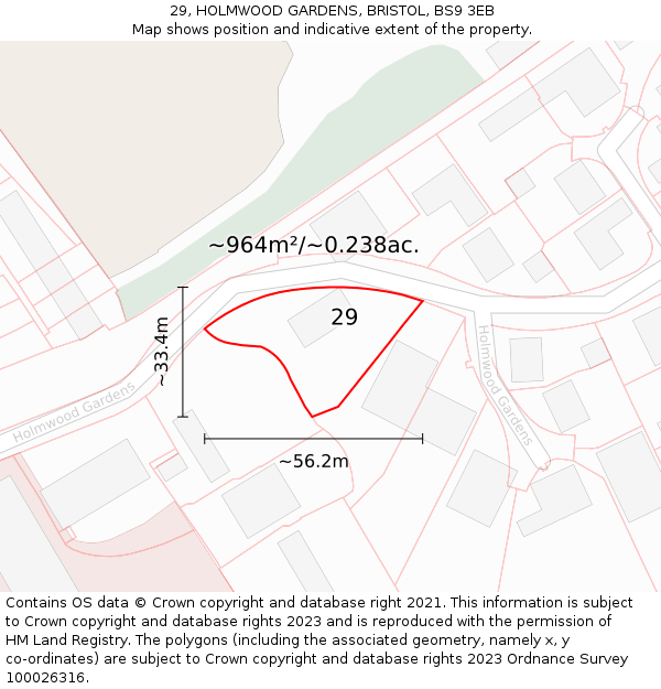 29, HOLMWOOD GARDENS, BRISTOL, BS9 3EB: Plot and title map