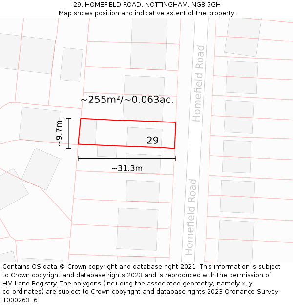 29, HOMEFIELD ROAD, NOTTINGHAM, NG8 5GH: Plot and title map