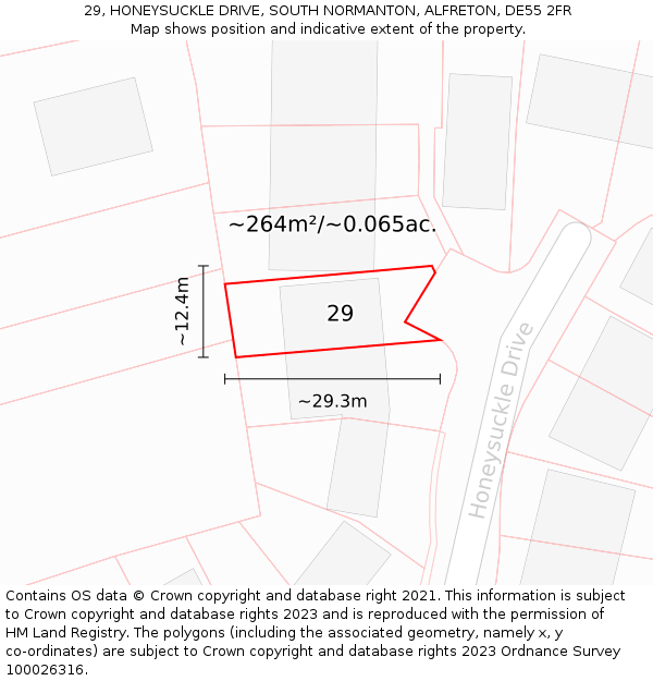 29, HONEYSUCKLE DRIVE, SOUTH NORMANTON, ALFRETON, DE55 2FR: Plot and title map