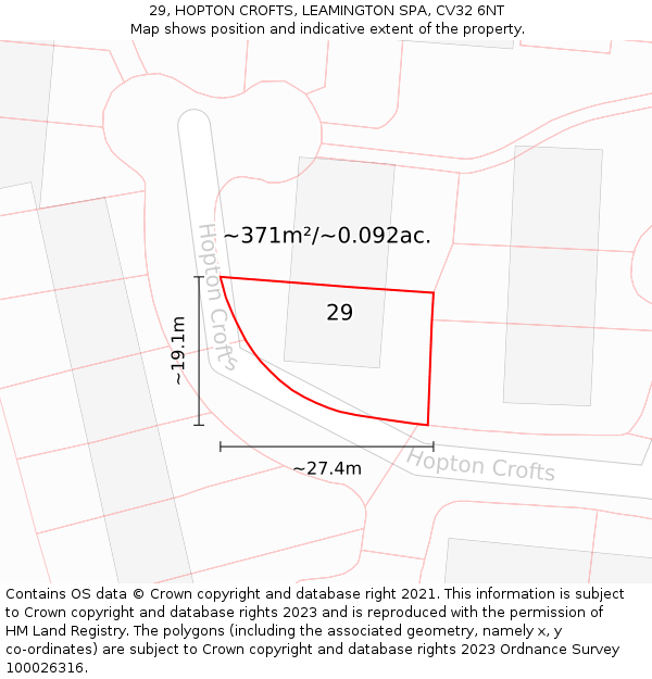 29, HOPTON CROFTS, LEAMINGTON SPA, CV32 6NT: Plot and title map