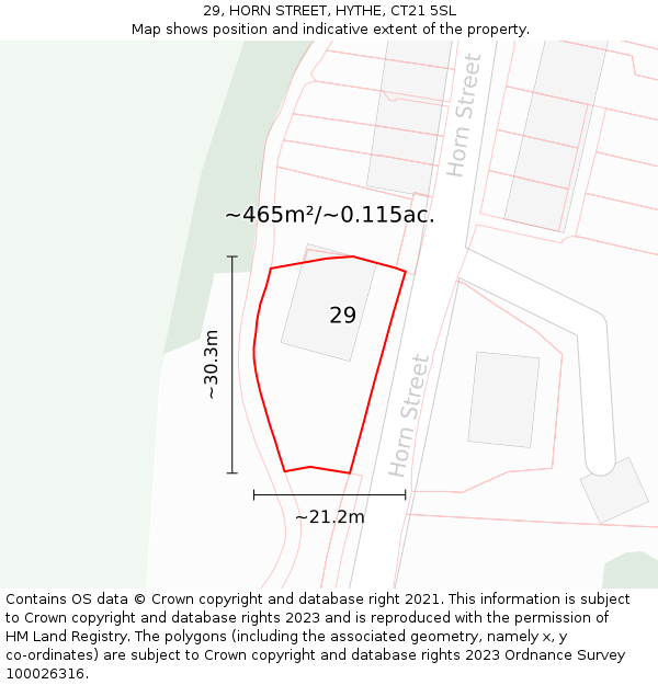 29, HORN STREET, HYTHE, CT21 5SL: Plot and title map