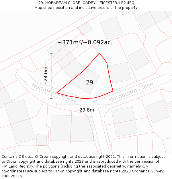 29, HORNBEAM CLOSE, OADBY, LEICESTER, LE2 4EQ: Plot and title map