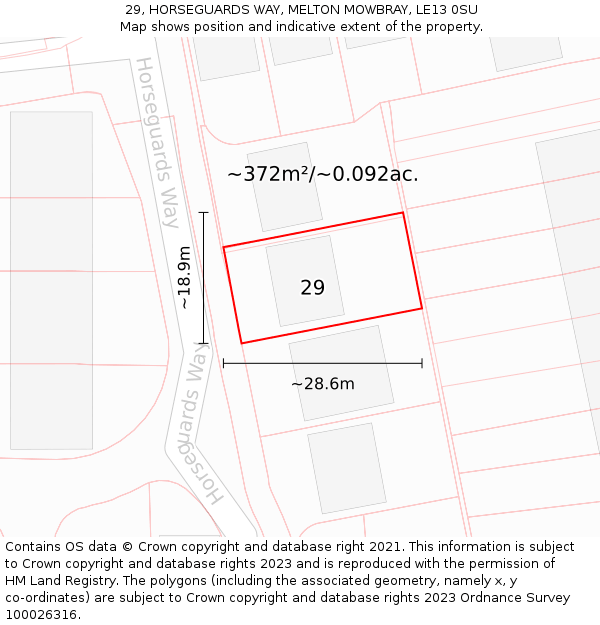 29, HORSEGUARDS WAY, MELTON MOWBRAY, LE13 0SU: Plot and title map