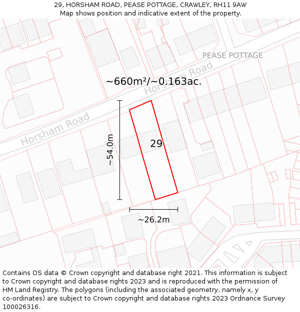 29, HORSHAM ROAD, PEASE POTTAGE, CRAWLEY, RH11 9AW: Plot and title map