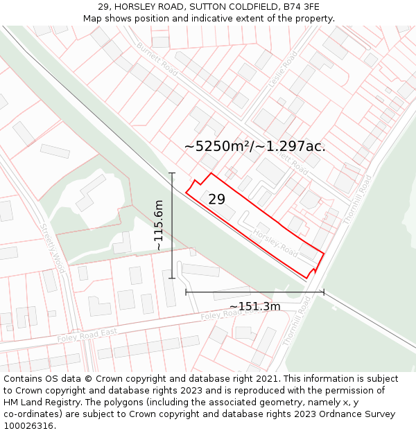 29, HORSLEY ROAD, SUTTON COLDFIELD, B74 3FE: Plot and title map