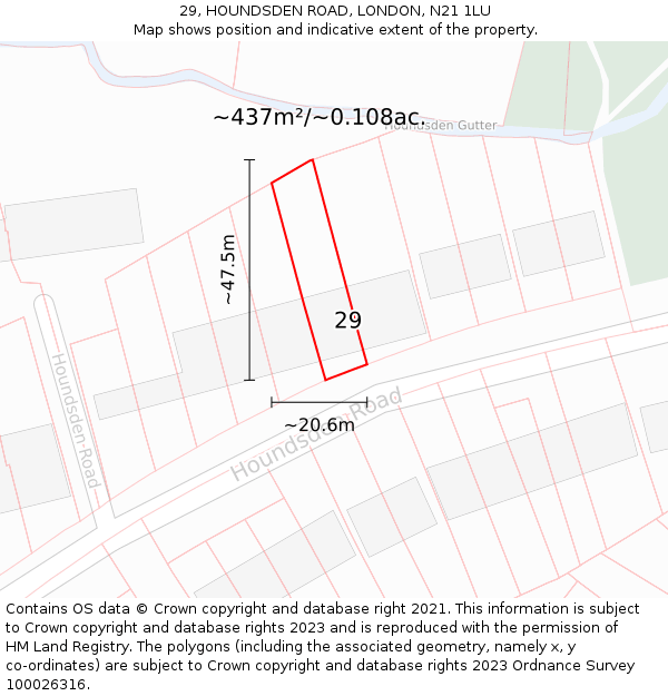29, HOUNDSDEN ROAD, LONDON, N21 1LU: Plot and title map