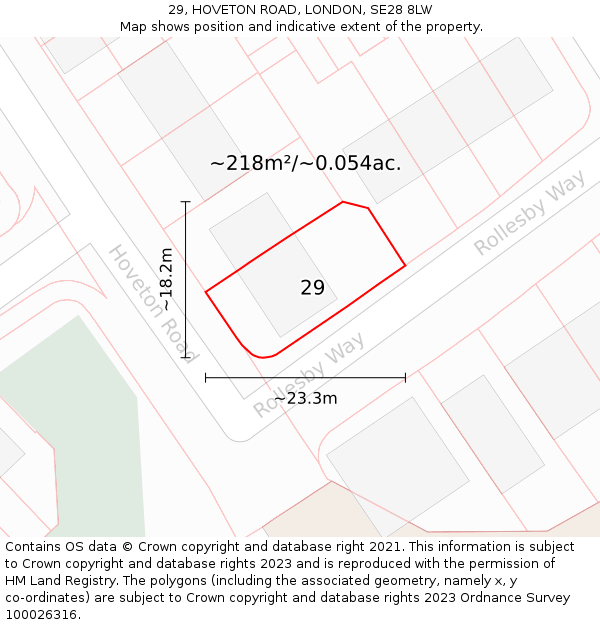 29, HOVETON ROAD, LONDON, SE28 8LW: Plot and title map