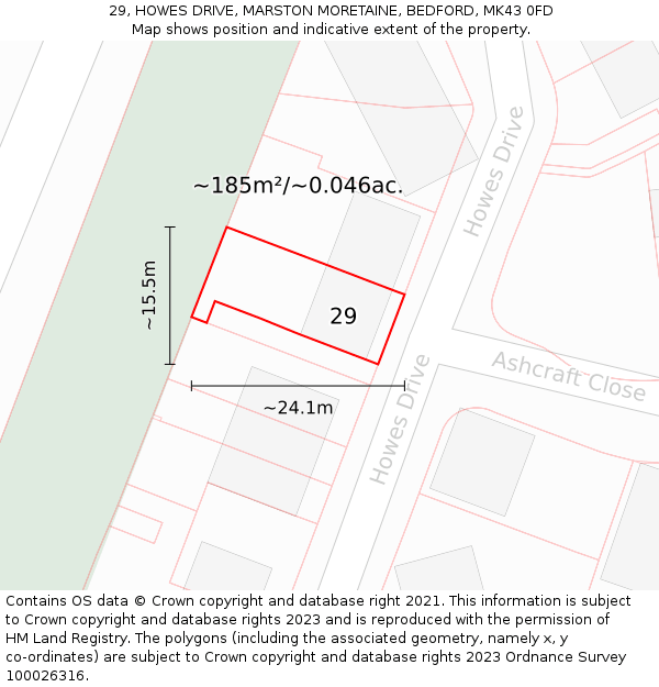 29, HOWES DRIVE, MARSTON MORETAINE, BEDFORD, MK43 0FD: Plot and title map