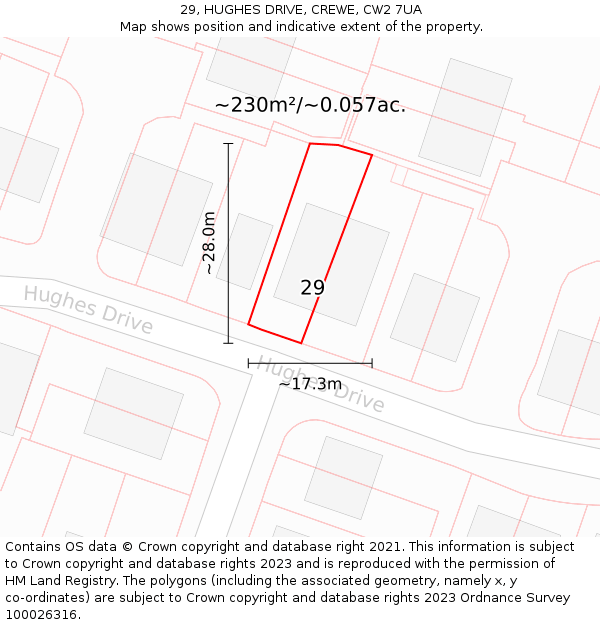 29, HUGHES DRIVE, CREWE, CW2 7UA: Plot and title map