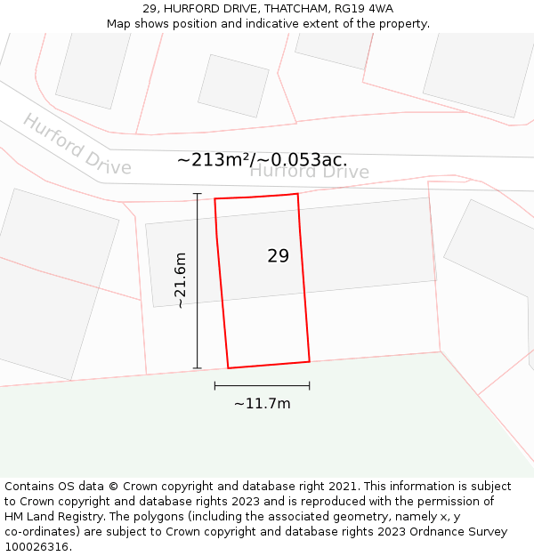 29, HURFORD DRIVE, THATCHAM, RG19 4WA: Plot and title map