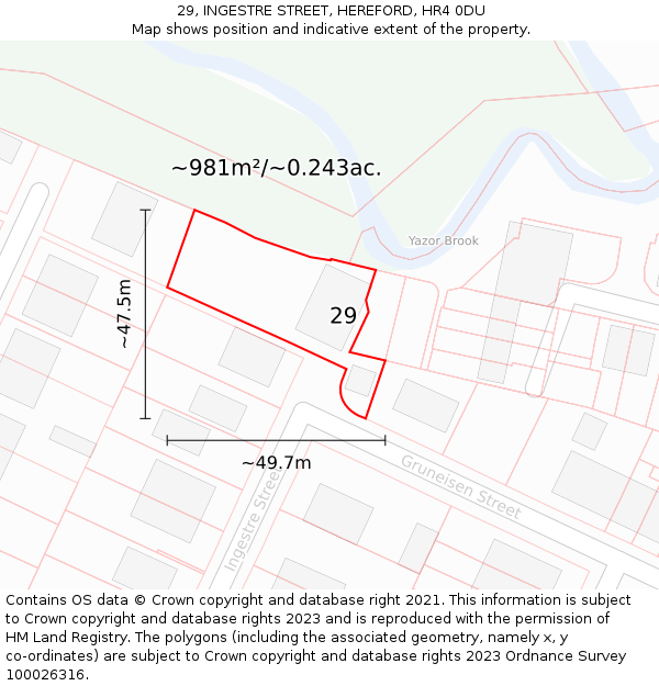 29, INGESTRE STREET, HEREFORD, HR4 0DU: Plot and title map
