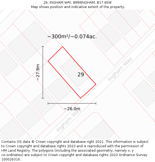 29, INGHAM WAY, BIRMINGHAM, B17 8SW: Plot and title map