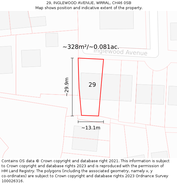 29, INGLEWOOD AVENUE, WIRRAL, CH46 0SB: Plot and title map